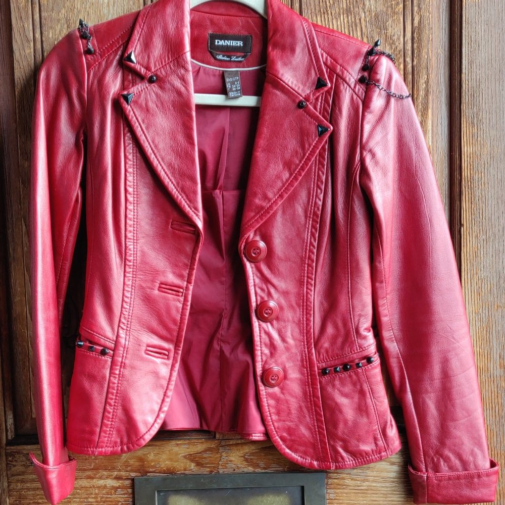 Danier Red Leather Studded Jacket